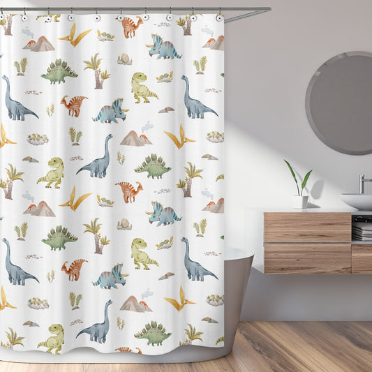 Watercolor Dinosaur Dino Collection Shower Curtain