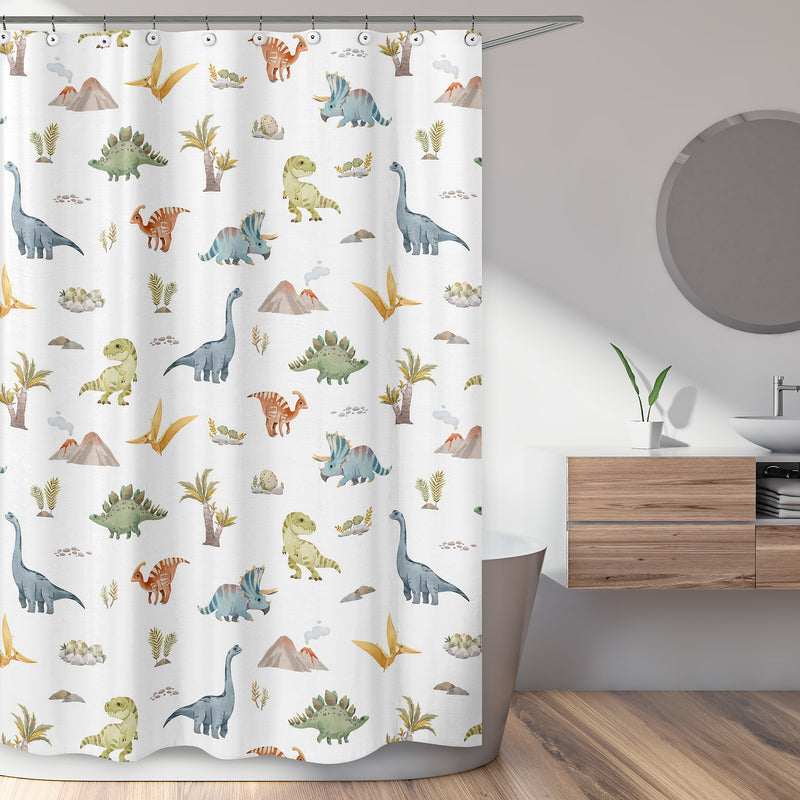 Watercolor Dinosaur Dino Collection Shower Curtain