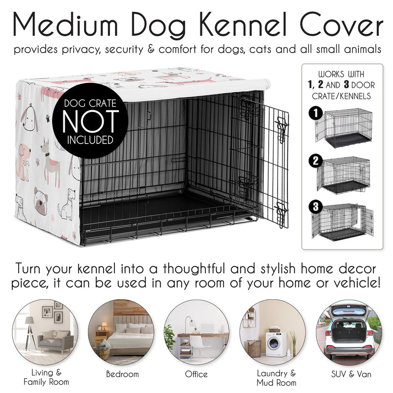 Cartoon Puppy Dog White and Pink Collection Dog Crate Kennel Cover 36in.