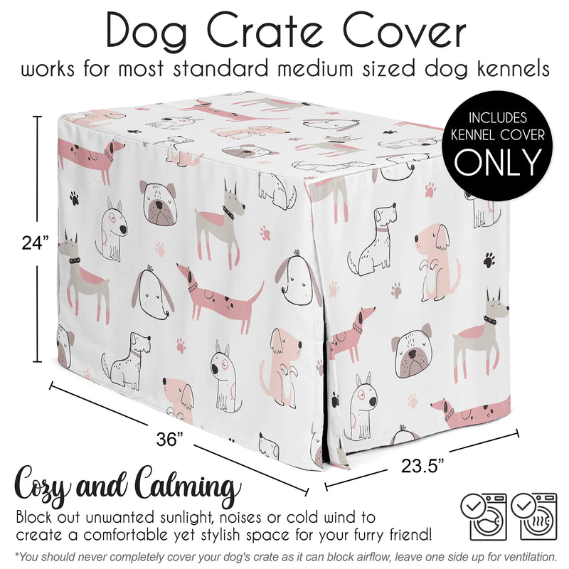 Cartoon Puppy Dog White and Pink Collection Dog Crate Kennel Cover 36in.
