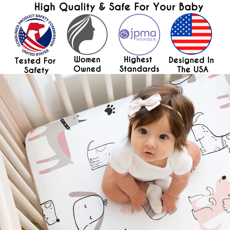 Cartoon Puppy Dog White and Pink Collection Crib Sheet