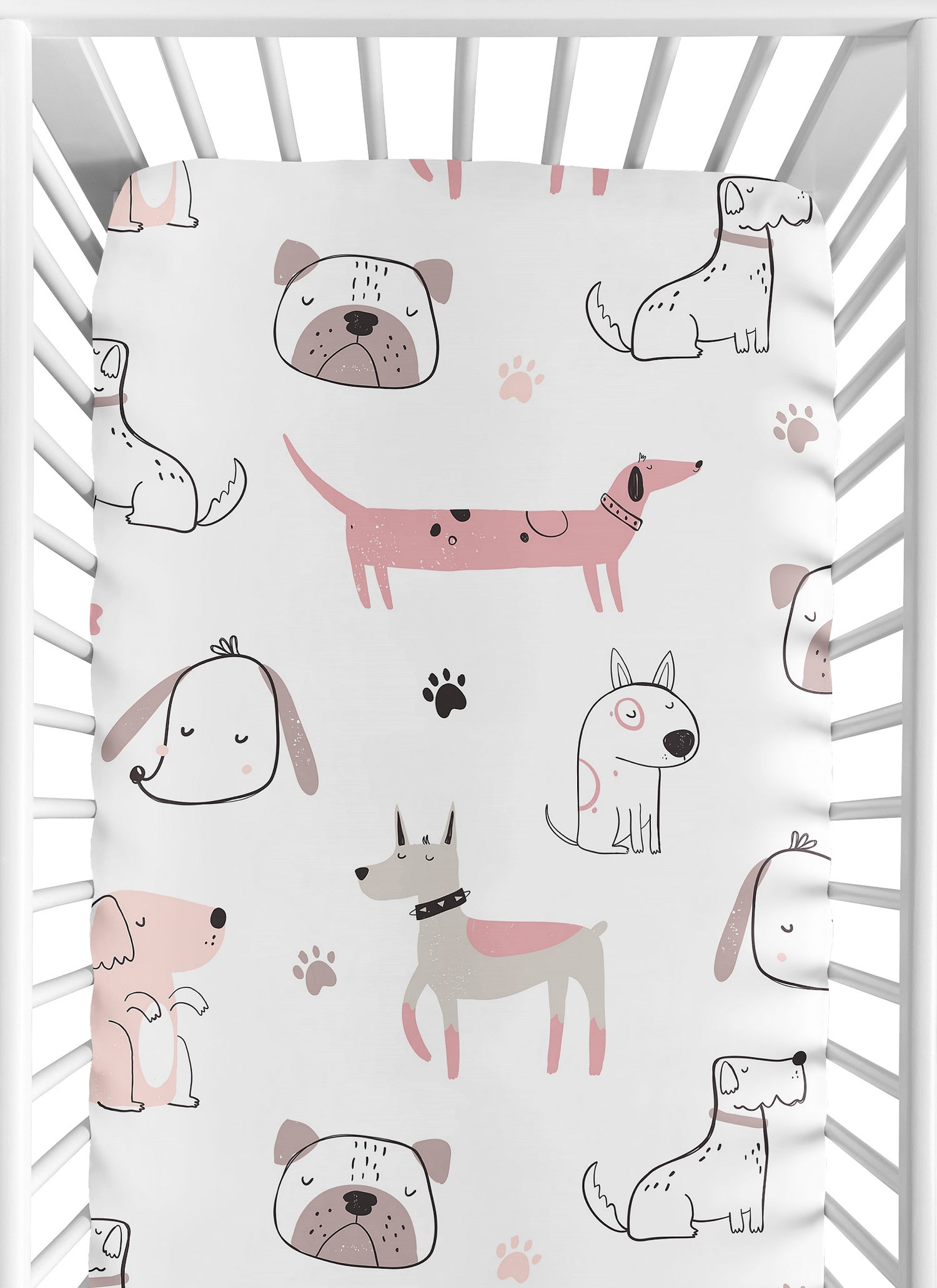 Cartoon Puppy Dog White and Pink Collection Crib Sheet