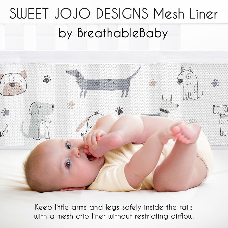 Cartoon Puppy Collection Sweet Jojo Designs + BreathableBaby Breathable Mesh Crib Liner