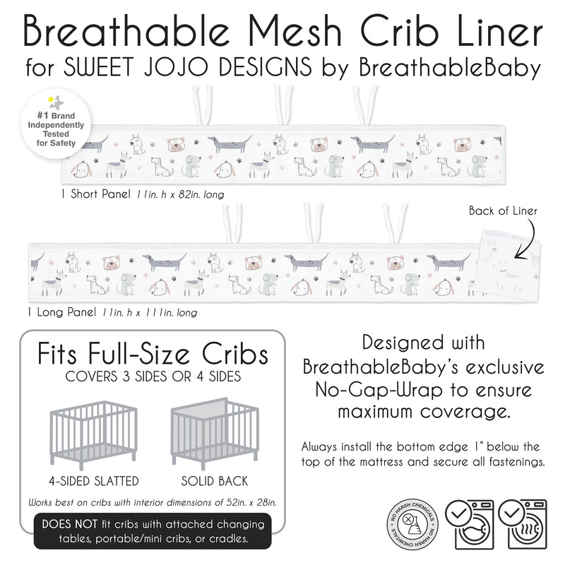 Cartoon Puppy Collection Sweet Jojo Designs + BreathableBaby Breathable Mesh Crib Liner