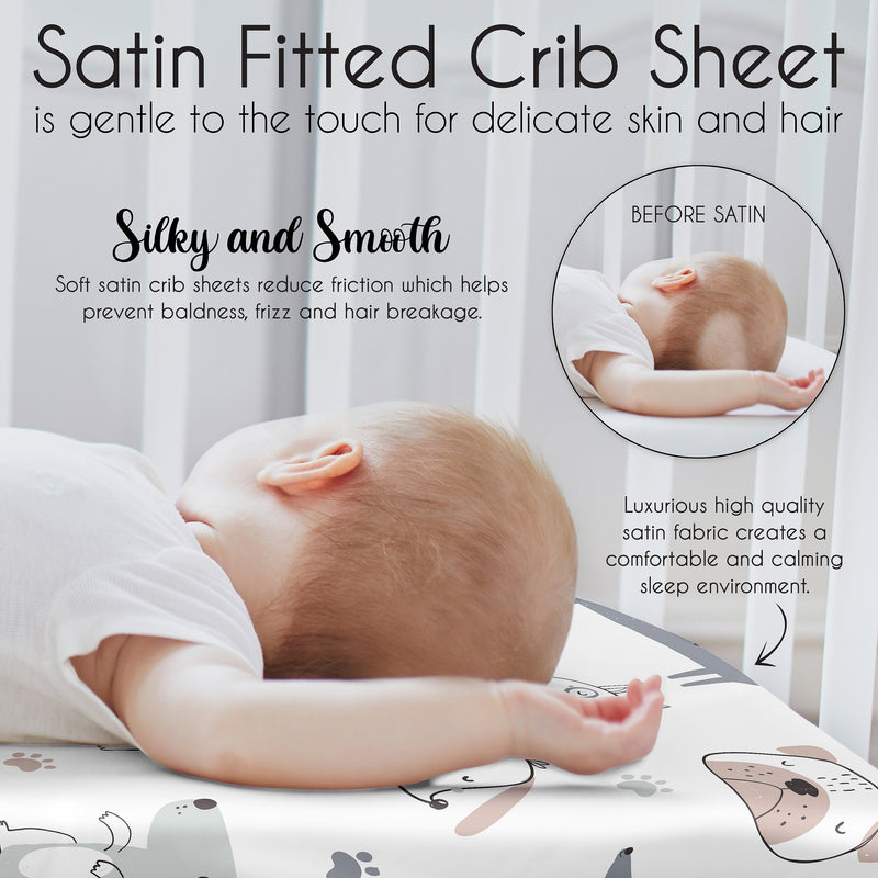 Cartoon Puppy Collection Satin Fitted Crib Sheet