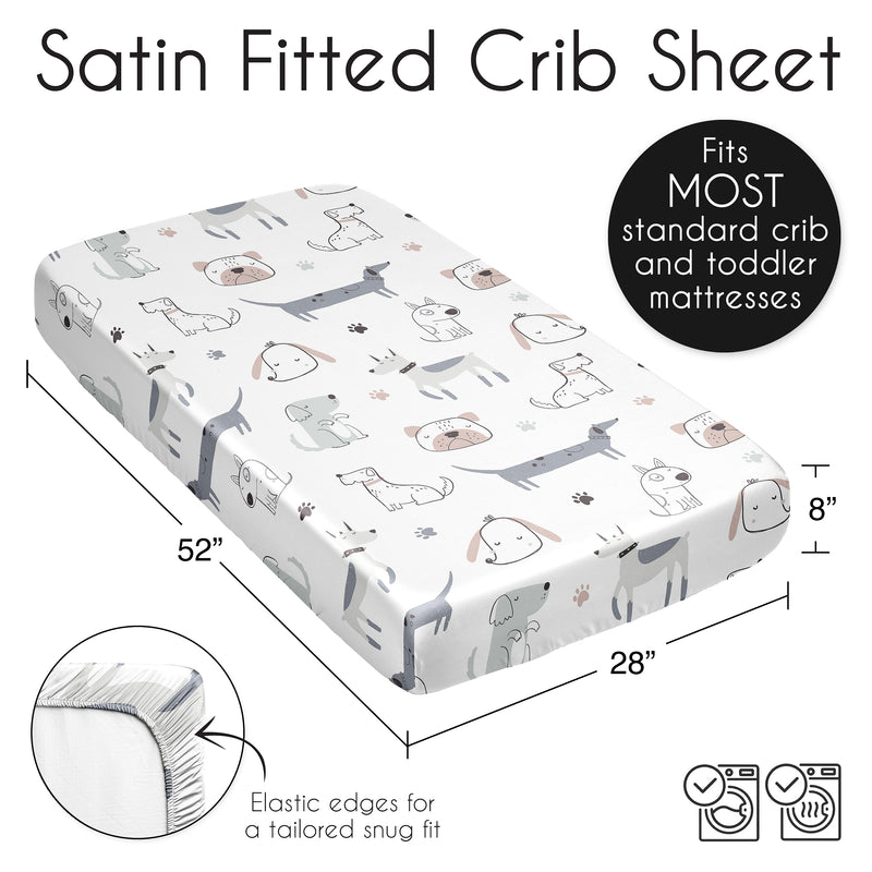 Cartoon Puppy Collection Satin Fitted Crib Sheet