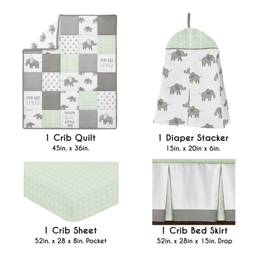 Elephant Grey And Mint Collection 4 Piece Crib Bedding