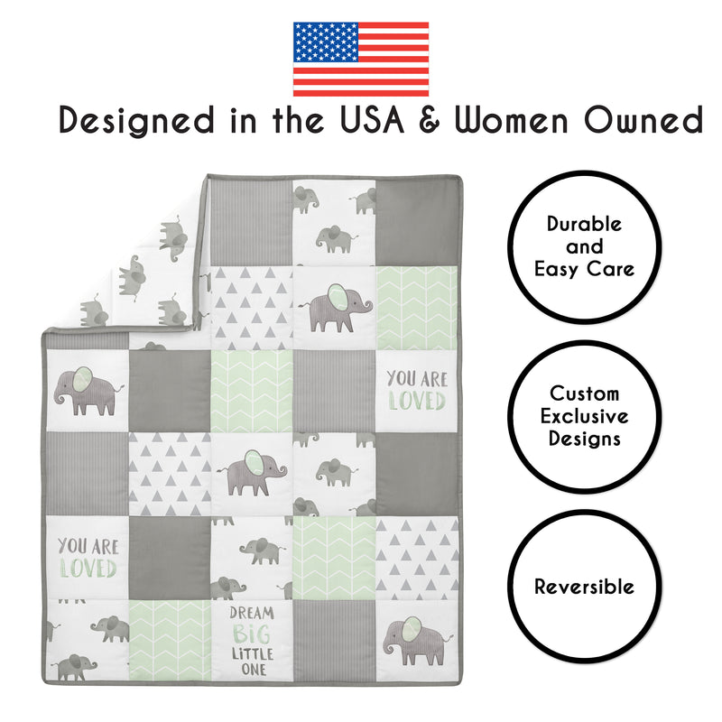 Elephant Grey And Mint Collection 4 Piece Crib Bedding