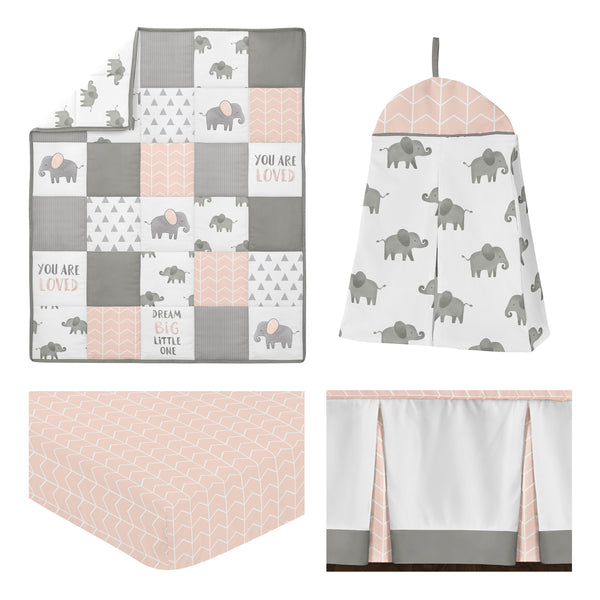 Elephant Grey And Blush Pink Collection 4 Piece Bumperless Crib Bedding alternate view
