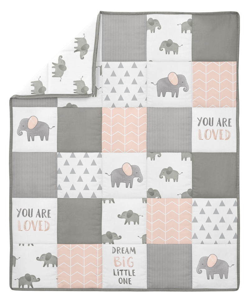 Elephant Grey And Blush Pink Collection 4 Piece Bumperless Crib Bedding