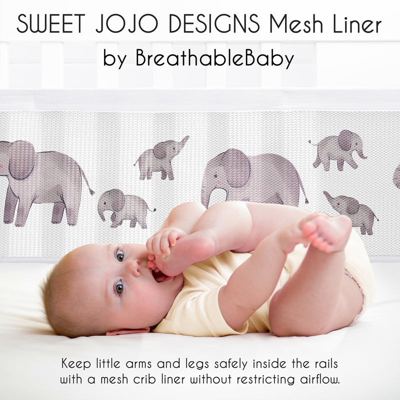 Watercolor Elephants Collection Sweet Jojo Designs + BreathableBaby Breathable Mesh Crib Liner
