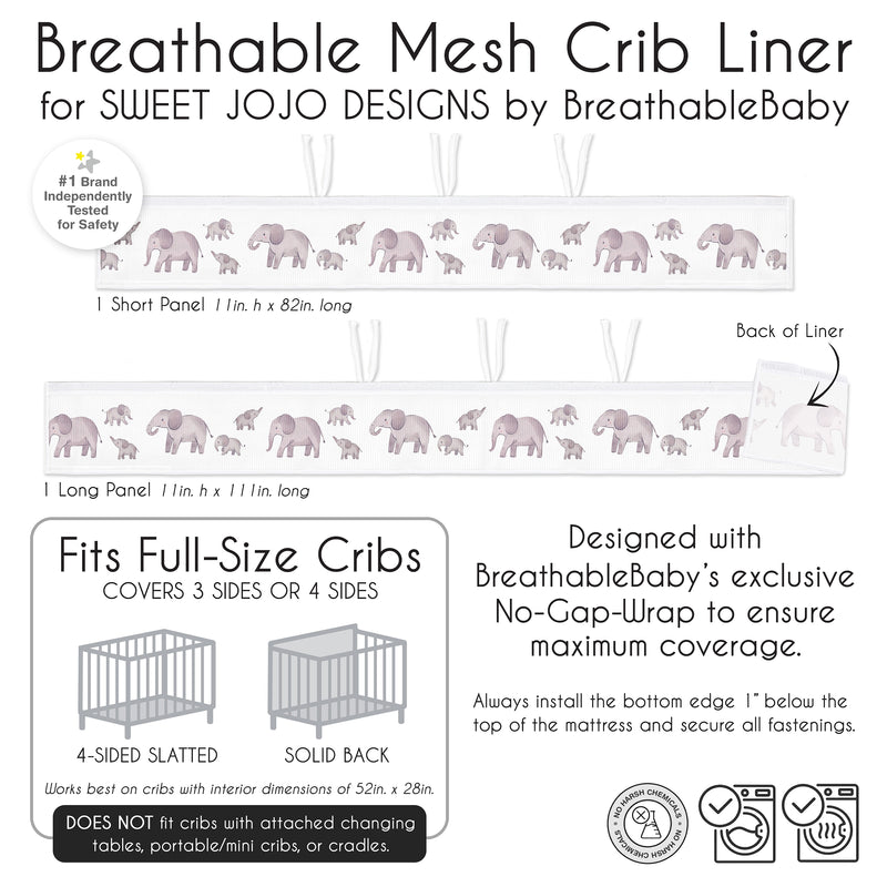 Watercolor Elephants Collection Sweet Jojo Designs + BreathableBaby Breathable Mesh Crib Liner