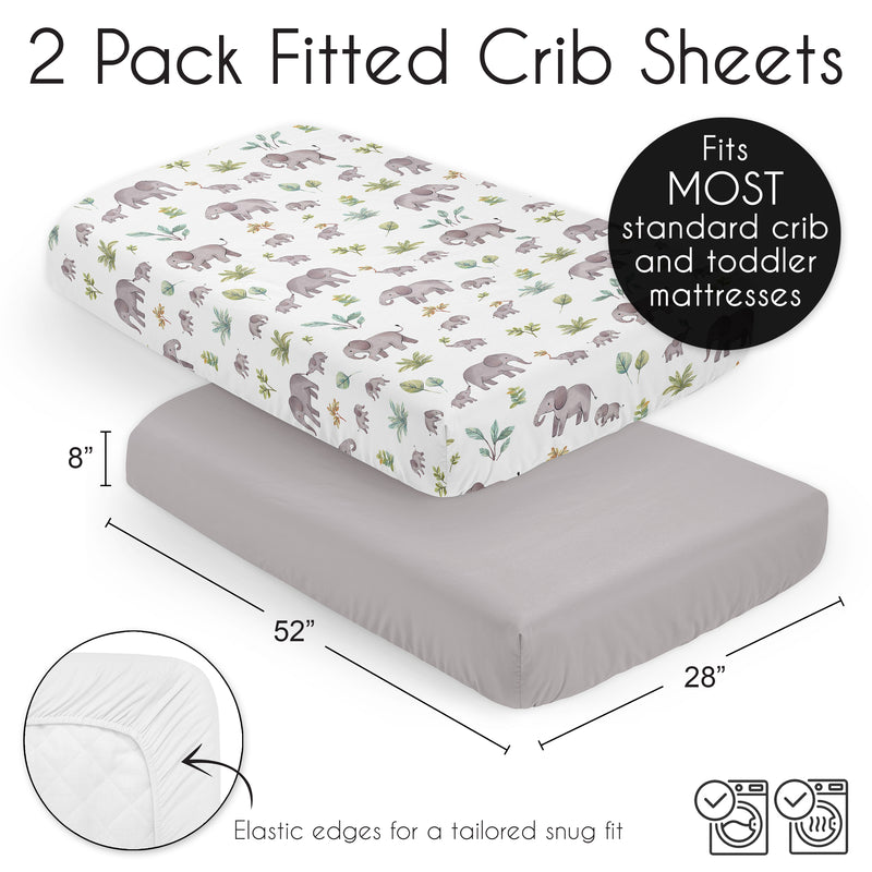 Watercolor Elephants Collection 2 Pack Crib Sheets
