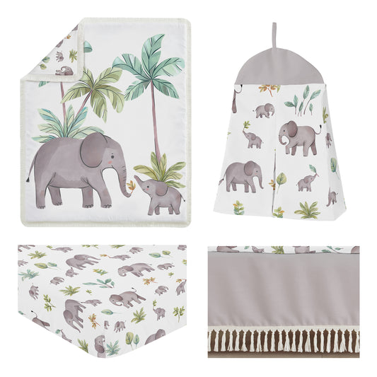 Watercolor Elephants Collection 4 Piece Crib Bedding