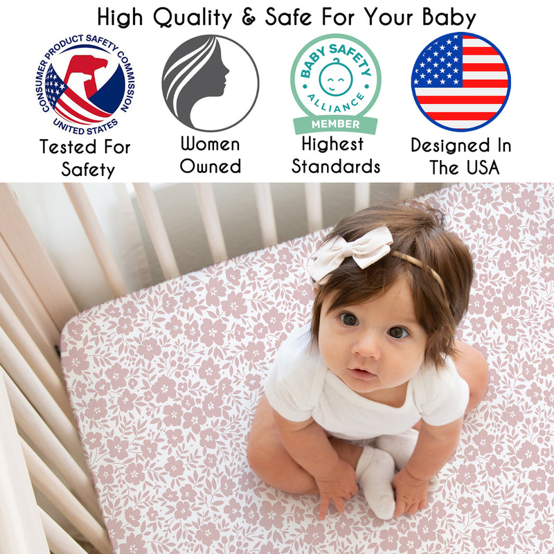 White and Pink Floral Collection Crib Sheet