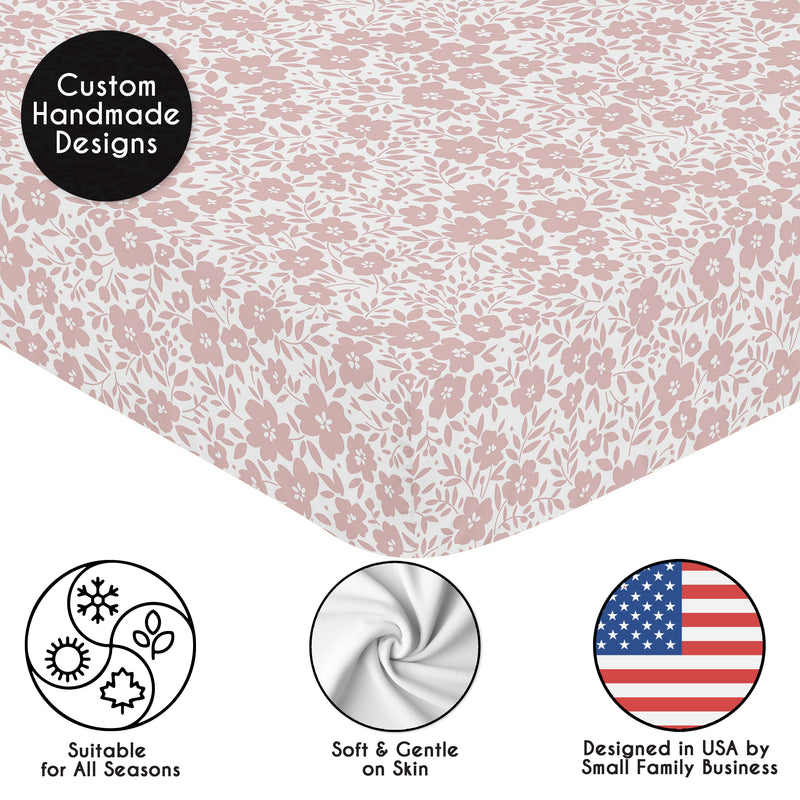 White and Pink Floral Collection Crib Sheet
