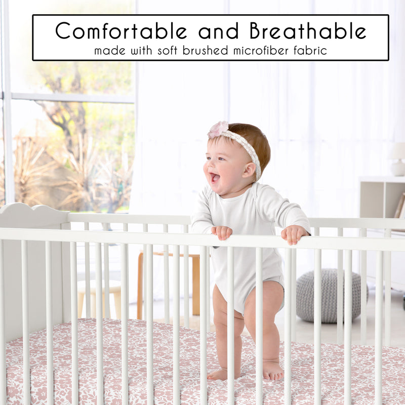 White and Pink Floral Collection Crib Sheet