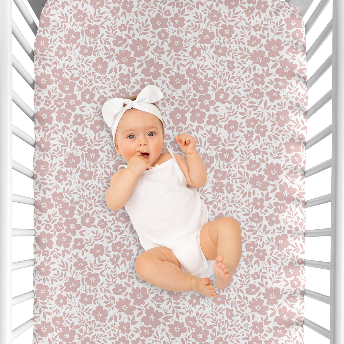White and Pink Floral Collection Crib Sheet