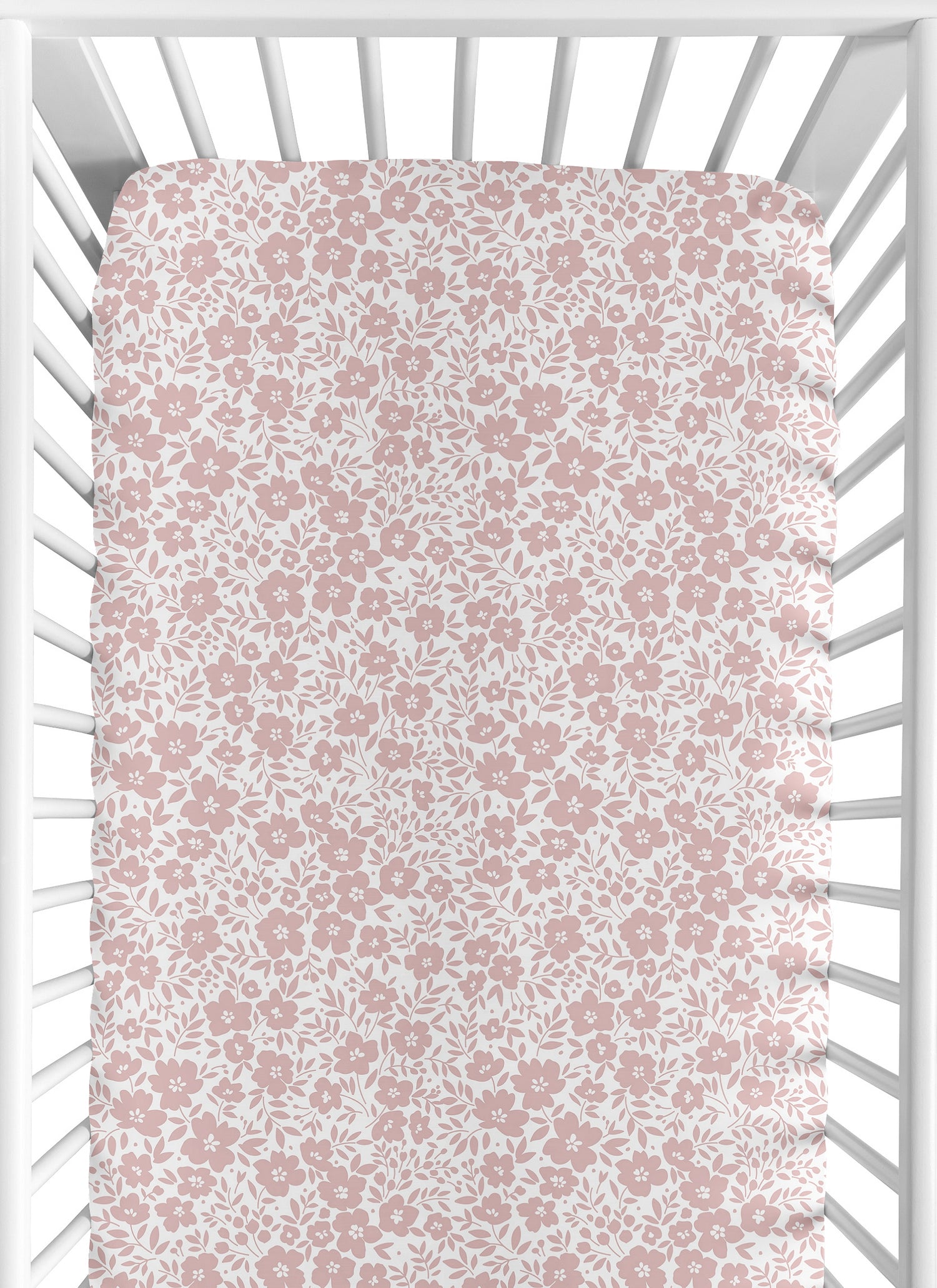 White and Pink Floral Collection Crib Sheet