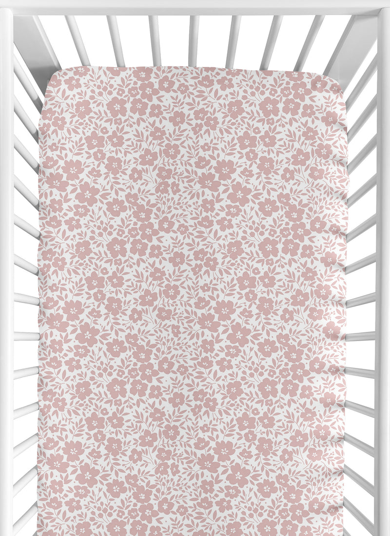 White and Pink Floral Collection Crib Sheet