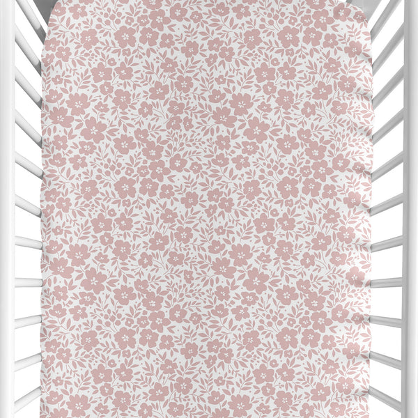 White and Pink Floral Collection Crib Sheet