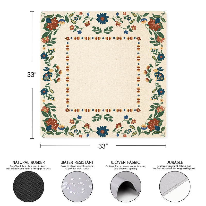 Blue Folk Collection Mahjong Mat for Table - Shipped Rolled