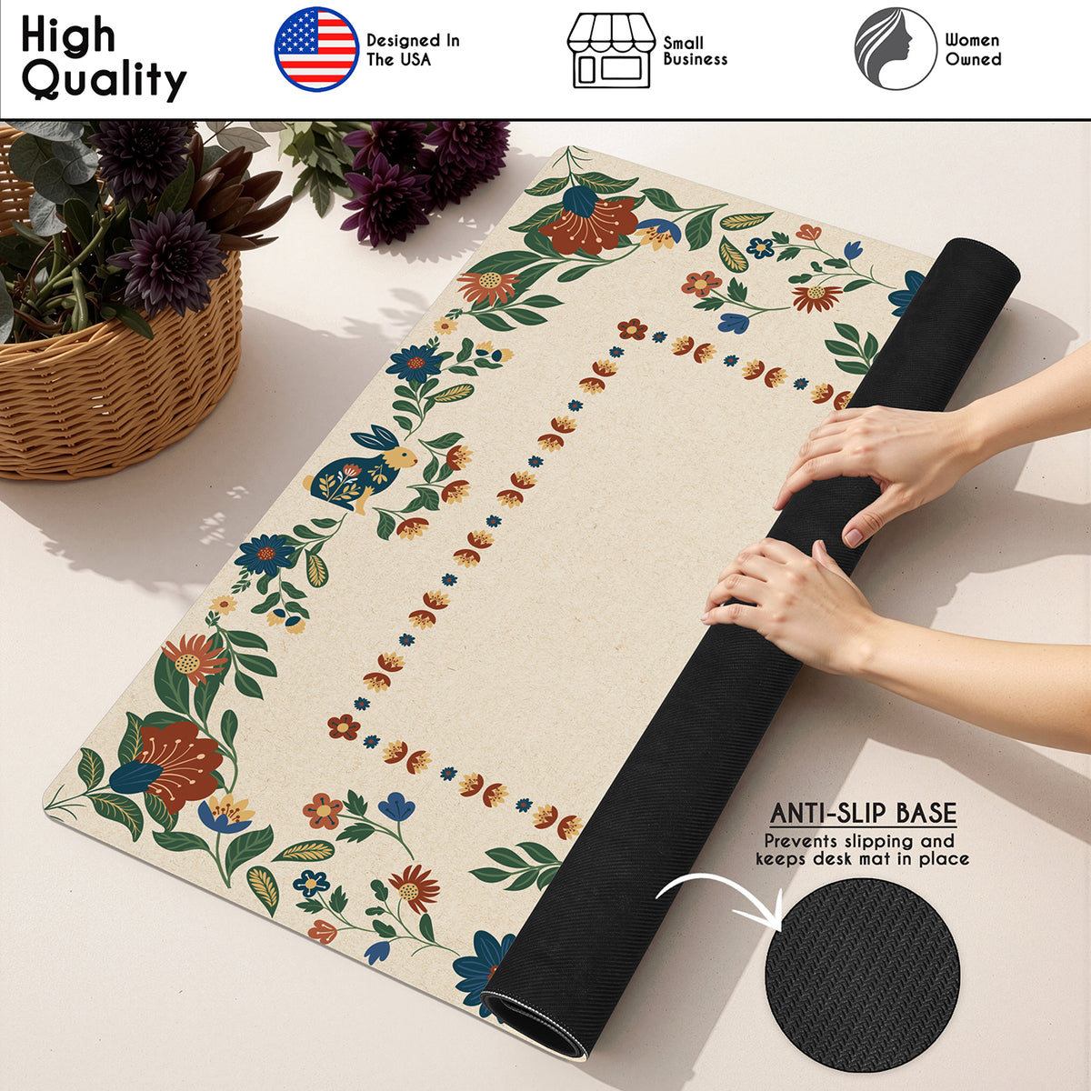 Blue Folk Collection Mahjong Mat for Table - Shipped Rolled