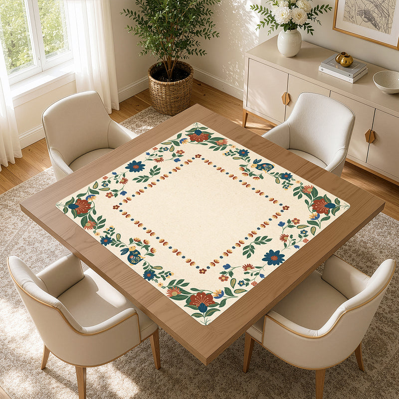 Blue Folk Collection Mahjong Mat for Table - Shipped Rolled