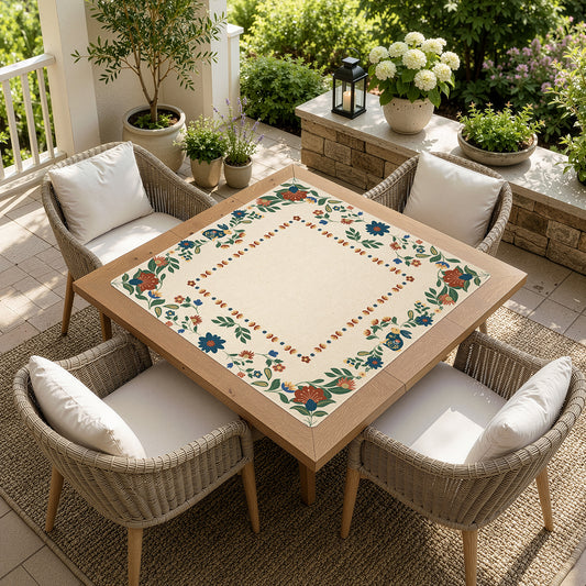 Blue Folk Collection Mahjong Mat for Table - Shipped Rolled