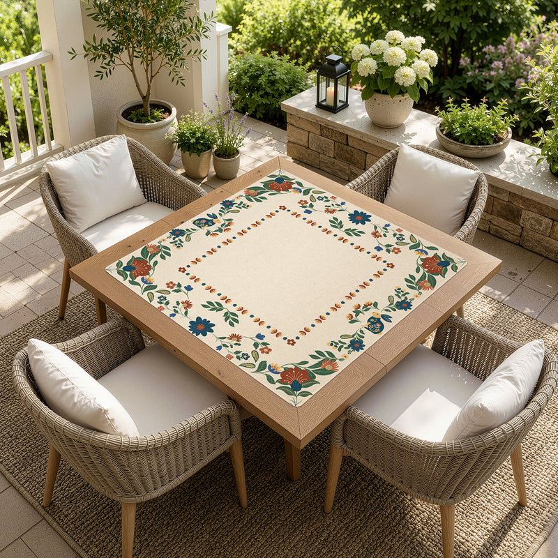 Blue Folk Collection Mahjong Mat for Table - Shipped Rolled