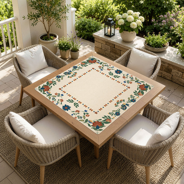 Blue Folk Collection Mahjong Mat for Table - Shipped Rolled alternate view