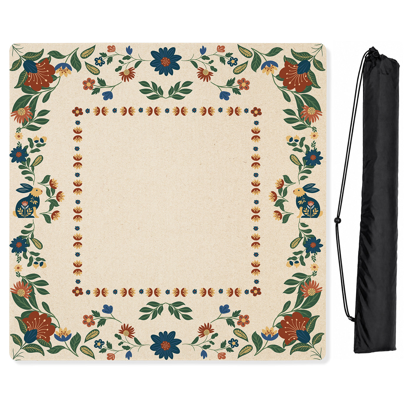 Blue Folk Collection Mahjong Mat for Table - Shipped Rolled