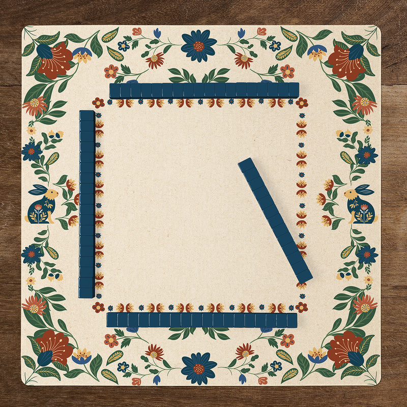 Blue Folk Collection Mahjong Mat for Table - Shipped Rolled