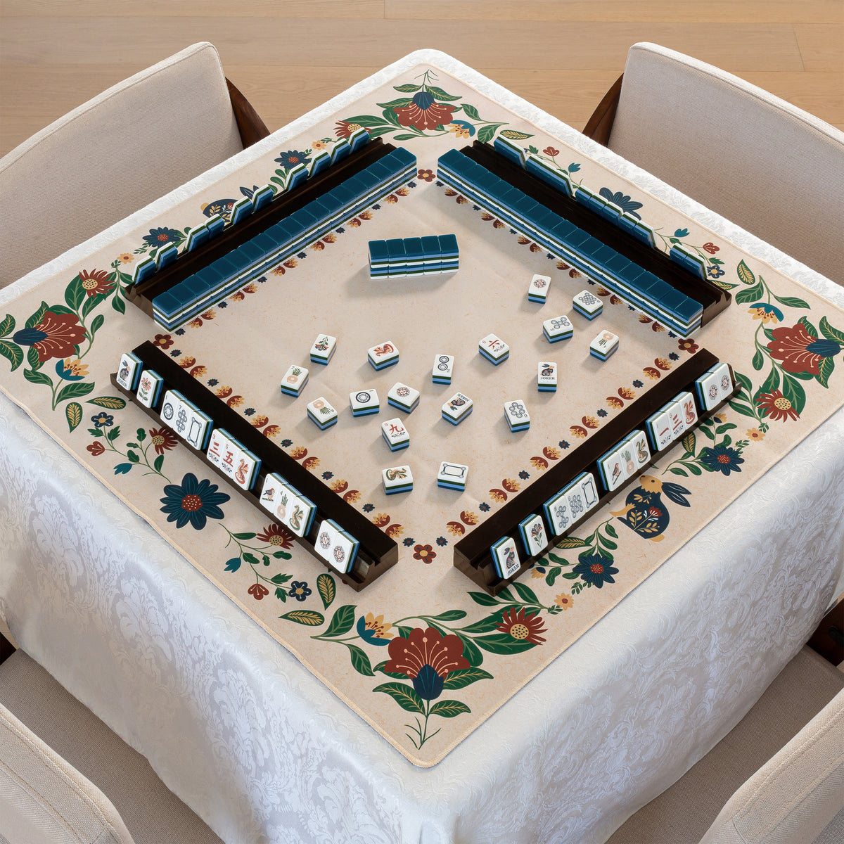 Navy Blue Folk Collection American Mahjong Tile Set (160pc) 1.24in. Layered Acrylic with White Faux Leather Travel Bag