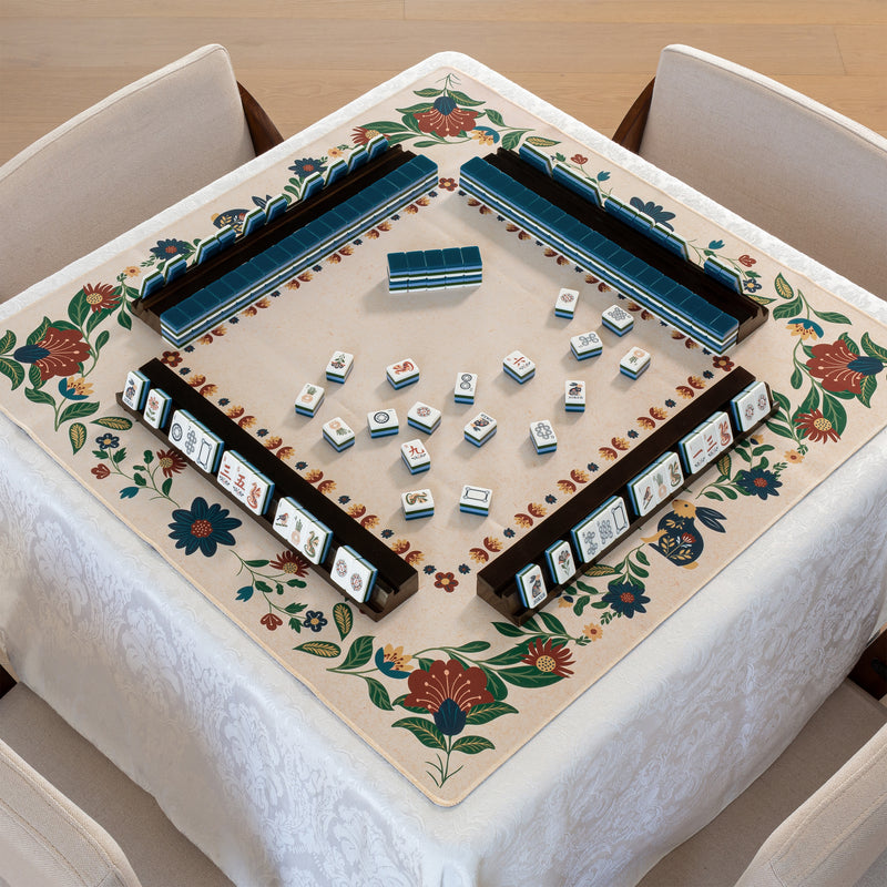 Navy Blue Folk Collection American Mahjong Tile Set (160pc) 1.24in. Layered Acrylic with White Faux Leather Travel Bag