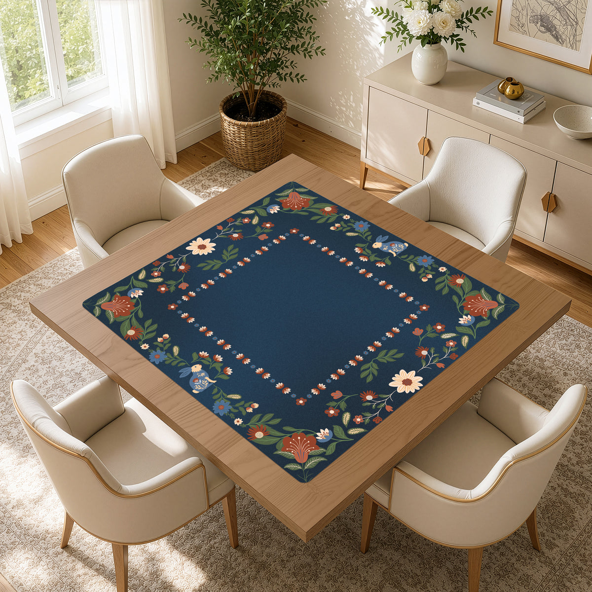 Orange Folk Collection Mahjong Mat for Table - Shipped Rolled