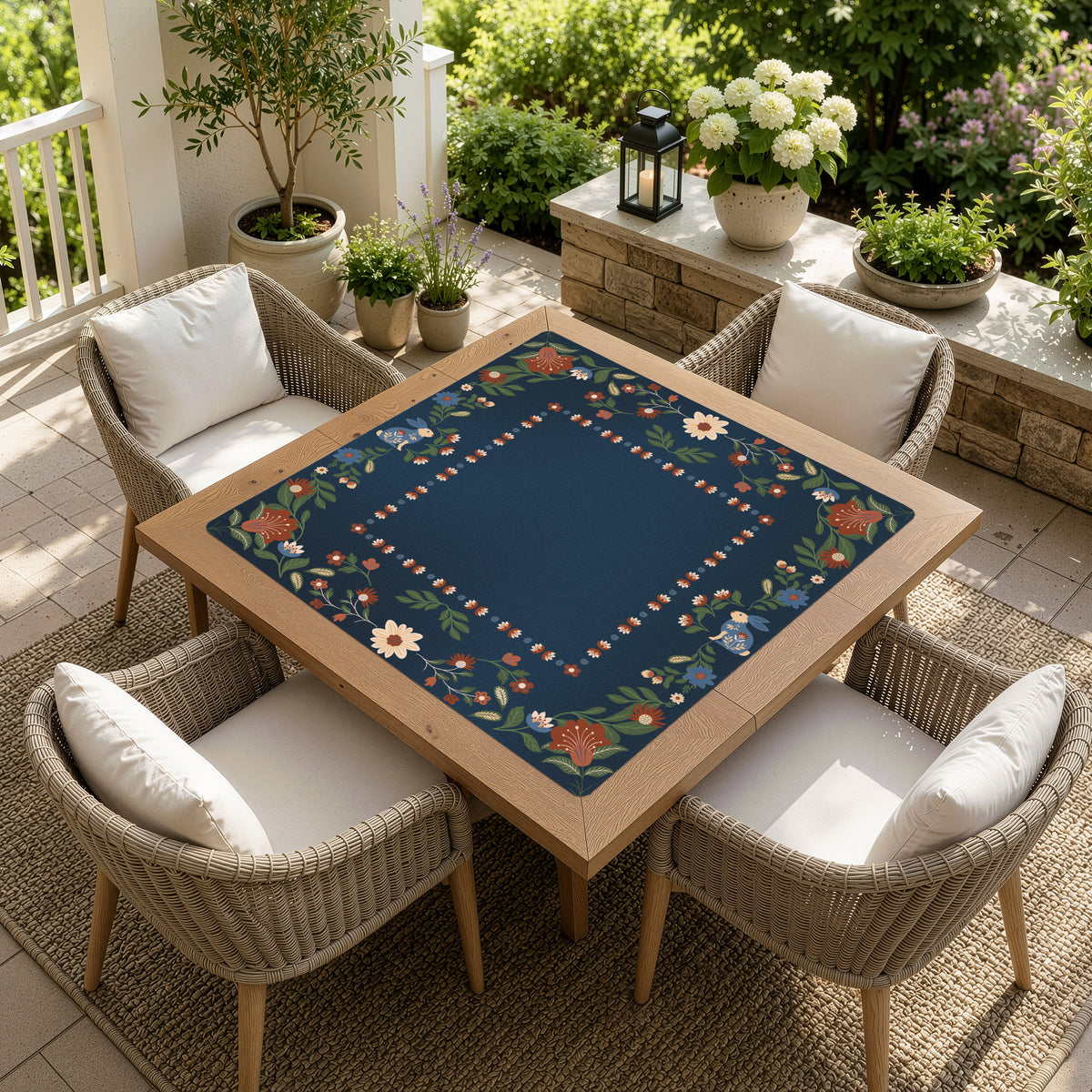 Orange Folk Collection Mahjong Mat for Table - Shipped Rolled