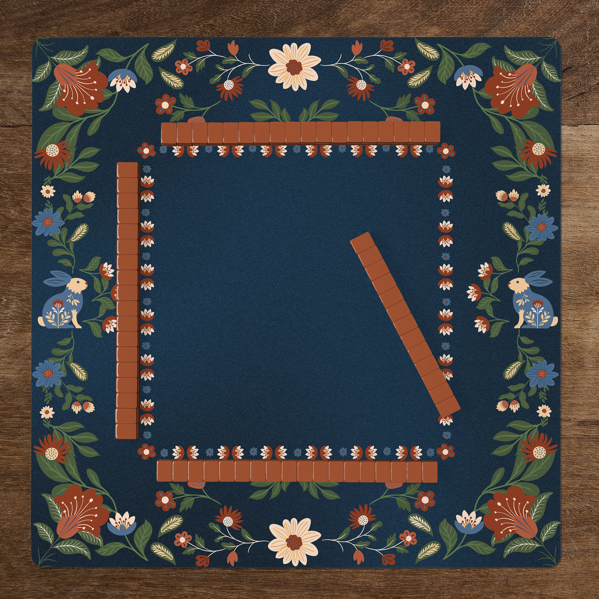 Orange Folk Collection Mahjong Mat for Table - Shipped Rolled