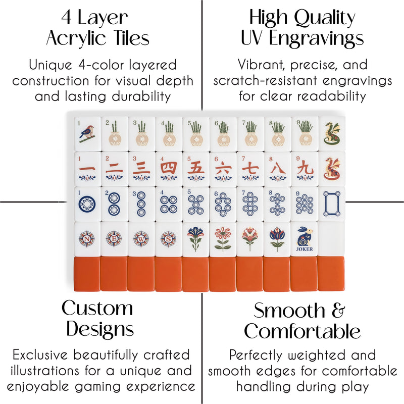 Orange Folk Collection American Mahjong Tile Set (160pc) 1.26in. Layered Acrylic with Travel Bag