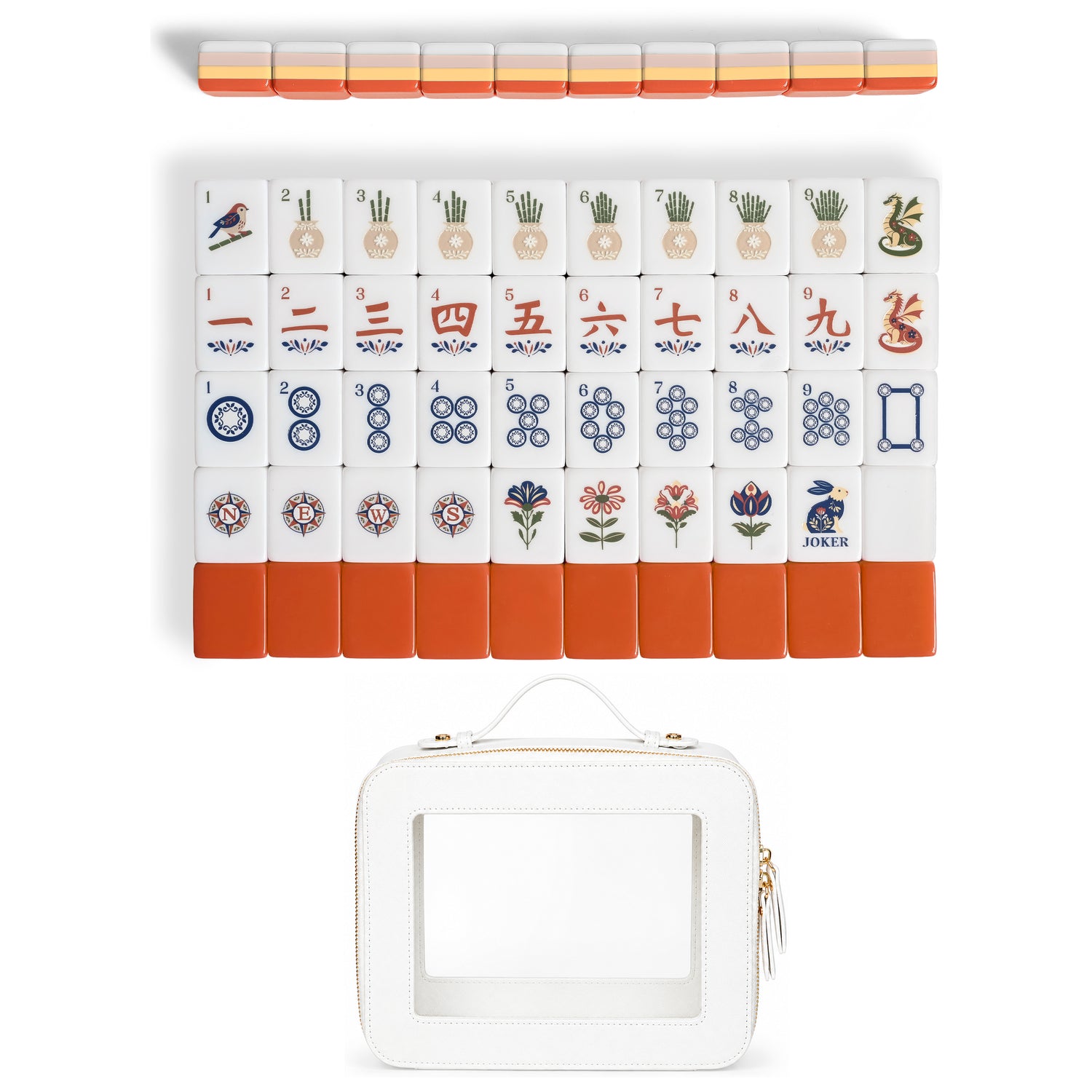 Orange Folk Collection American Mahjong Tile Set (160pc) 1.26in. Layered Acrylic with Travel Bag