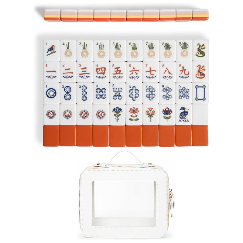 Orange Folk Collection American Mahjong Tile Set (160pc) 1.26in. Layered Acrylic with Travel Bag