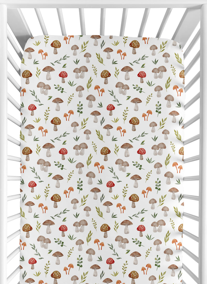 Watercolor Woodland Forest Animals Crib Sheet - Mushroom Print