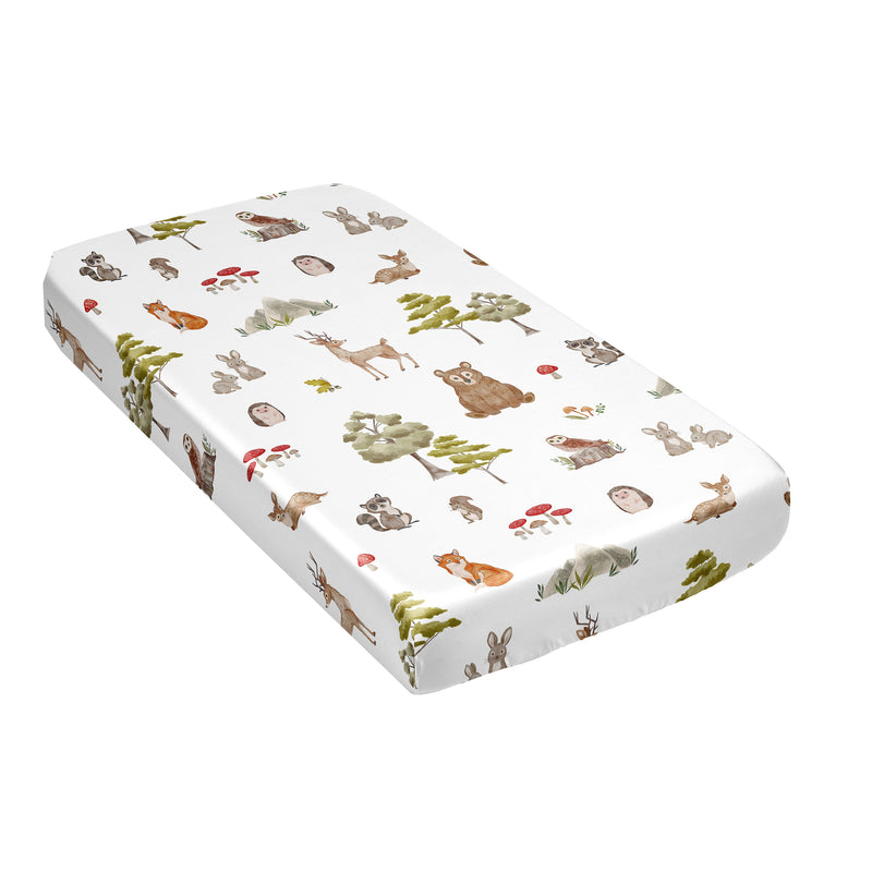 Watercolor Woodland Forest Animals Satin Fitted Crib Sheet
