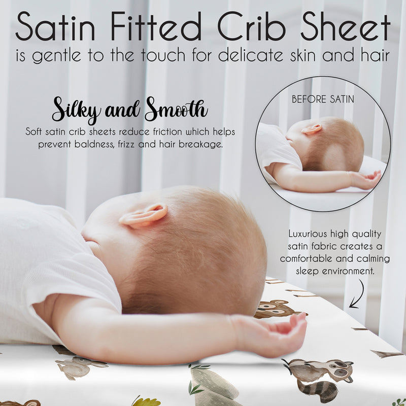 Watercolor Woodland Forest Animals Satin Fitted Crib Sheet