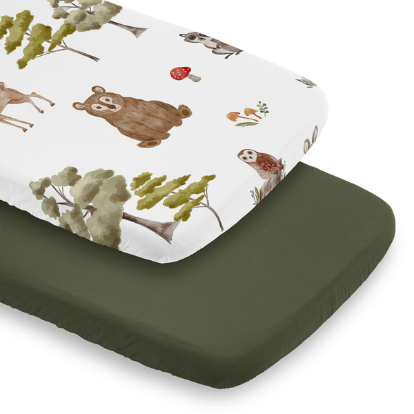 Watercolor Woodland Forest Animals Collection 2 Pack Baby Bassinet Fitted Sheets