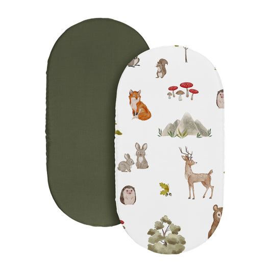 Watercolor Woodland Forest Animals Collection 2 Pack Baby Bassinet Fitted Sheets