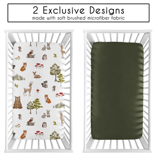 Watercolor Woodland Forest Animals 2 Pack Crib Sheets