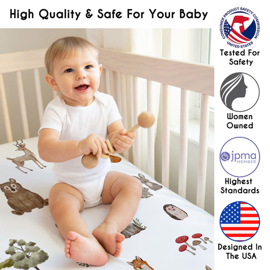 Watercolor Woodland Forest Animals Collection 3 Pack Crib Sheets