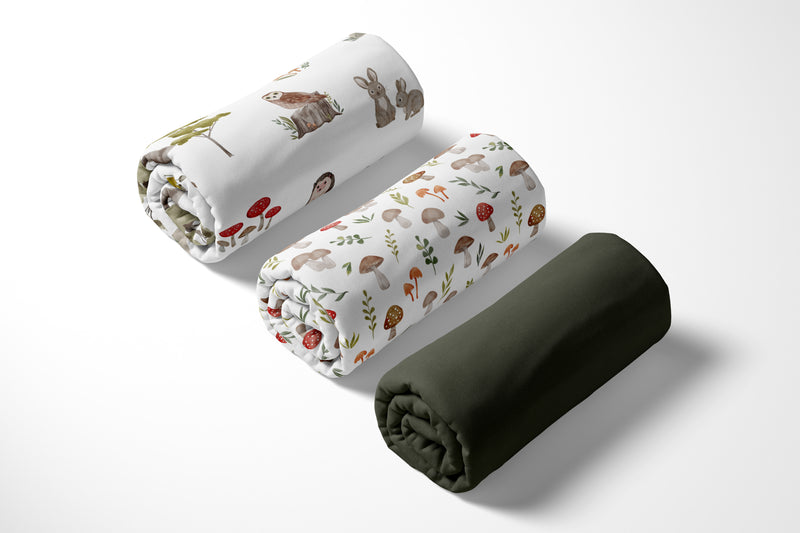 Watercolor Woodland Forest Animals Collection 3 Pack Crib Sheets