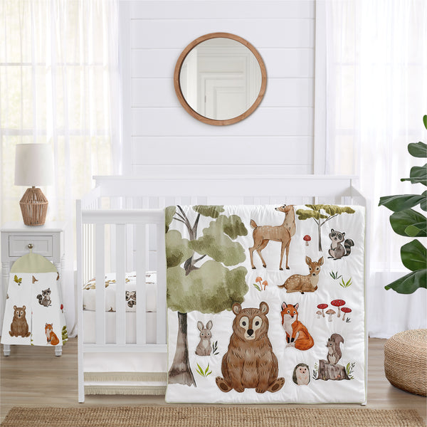 Watercolor Woodland Forest Animals 4 Piece Crib Bedding